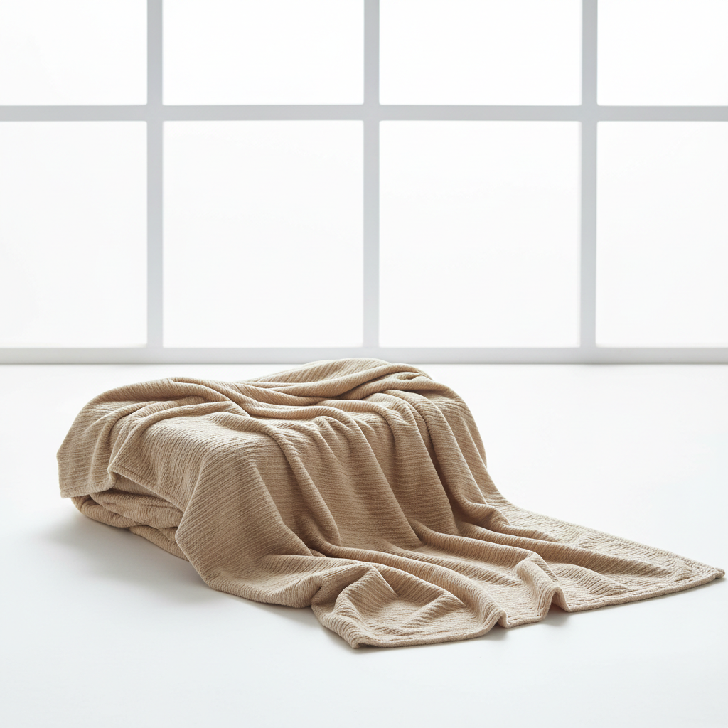 Plaid doux en coton beige avec finitions franges