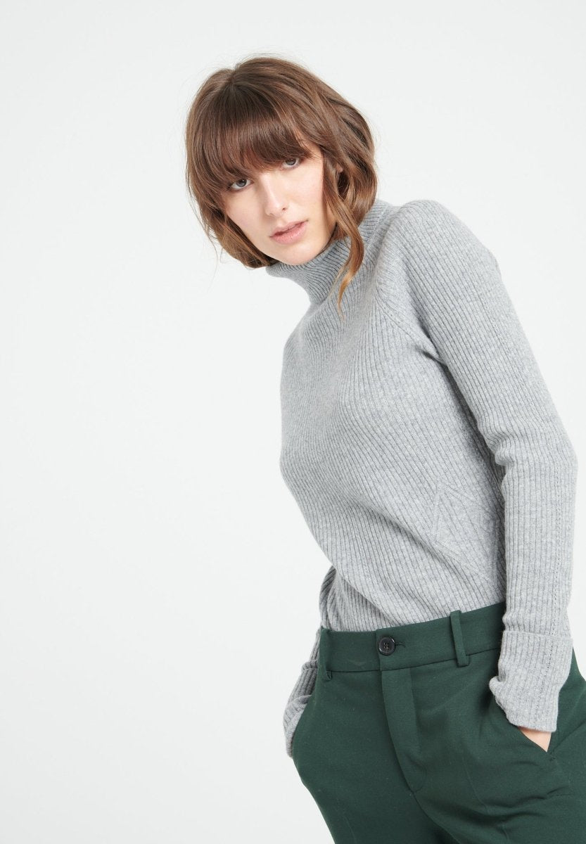 Pull col roulé femme en cachemire gris clair - MIA 5